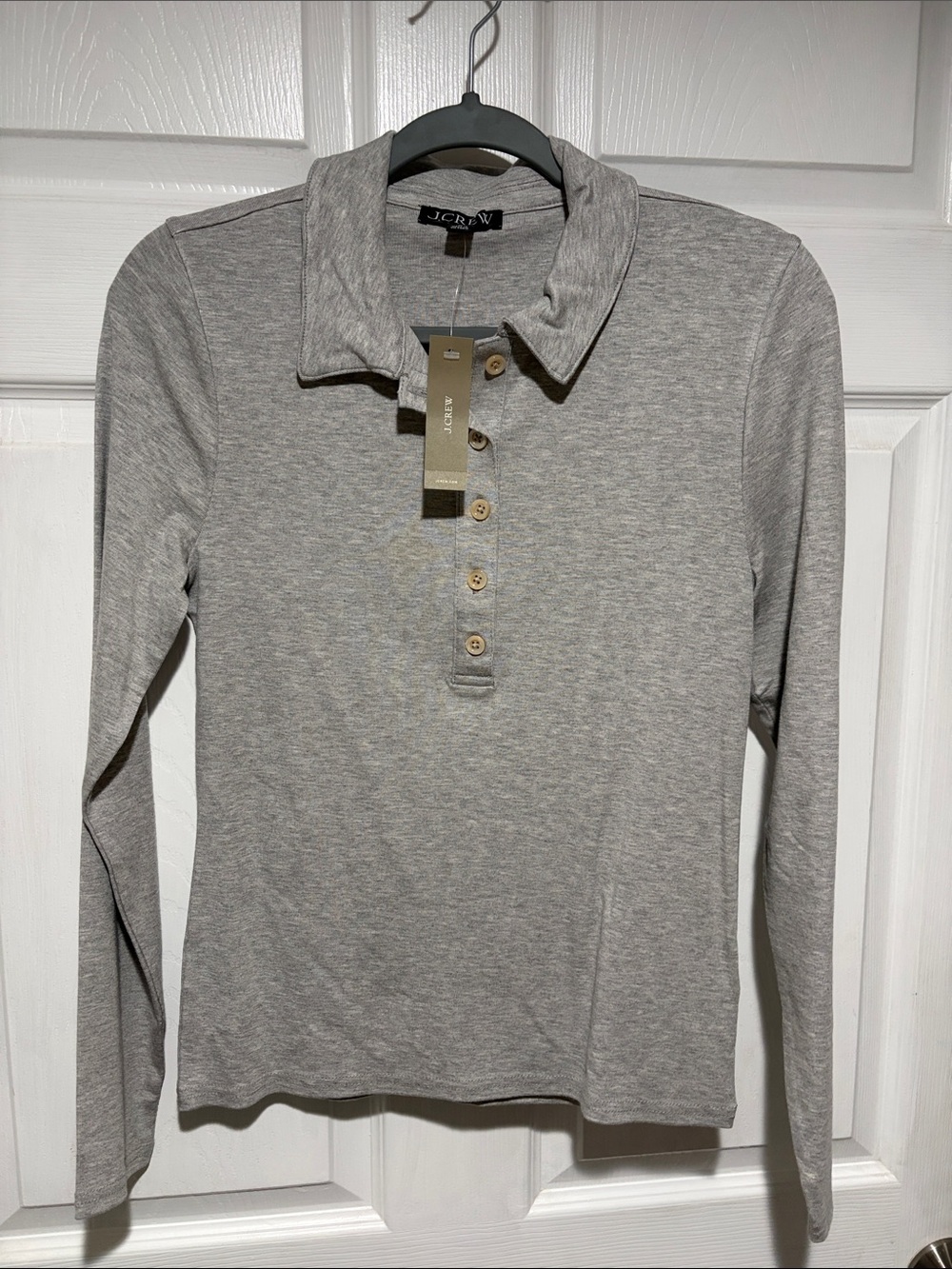 J. Crew Light Heather Gray Long Sleeve Polo Top